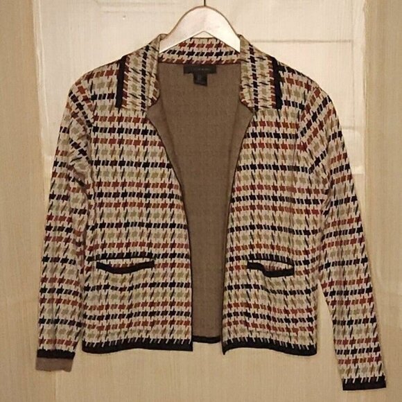 Tahari Sweaters - Tahari Womens Tan Green Orange Soft Open Front Sweater Blazer Small
